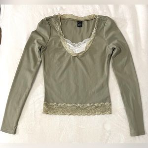SHEIN Girls Long Sleeve Top Olive Green